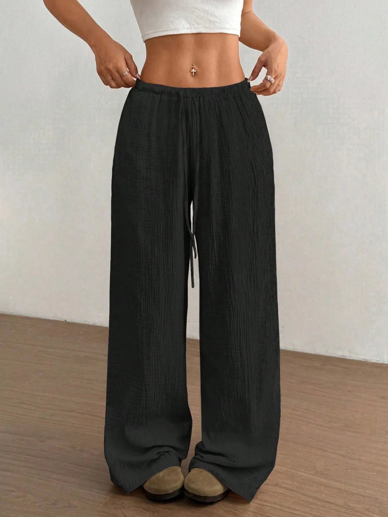 Drawstring Wide-Leg Casual Pants | Trousers Wide Leg Pants from PHUNKYN