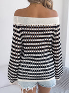 Openwork Striped Off-Shoulder Knit Top | Sweaters Sweater from PHUNKYN