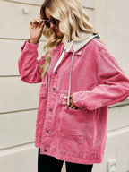 Oversized Button Up Denim Jacket with Hood | Jackets Jacket from PHUNKYN