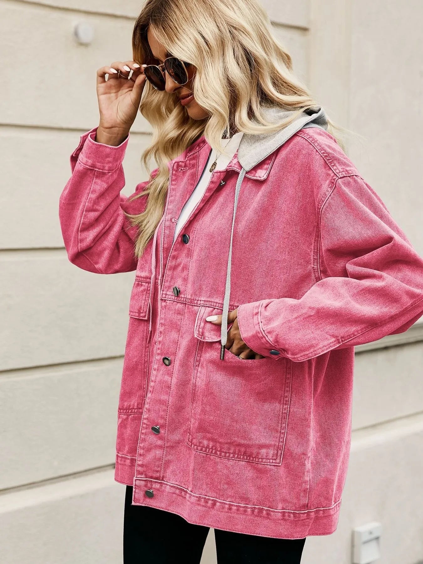 Oversized Button Up Denim Jacket with Hood | Jackets Jacket from PHUNKYN
