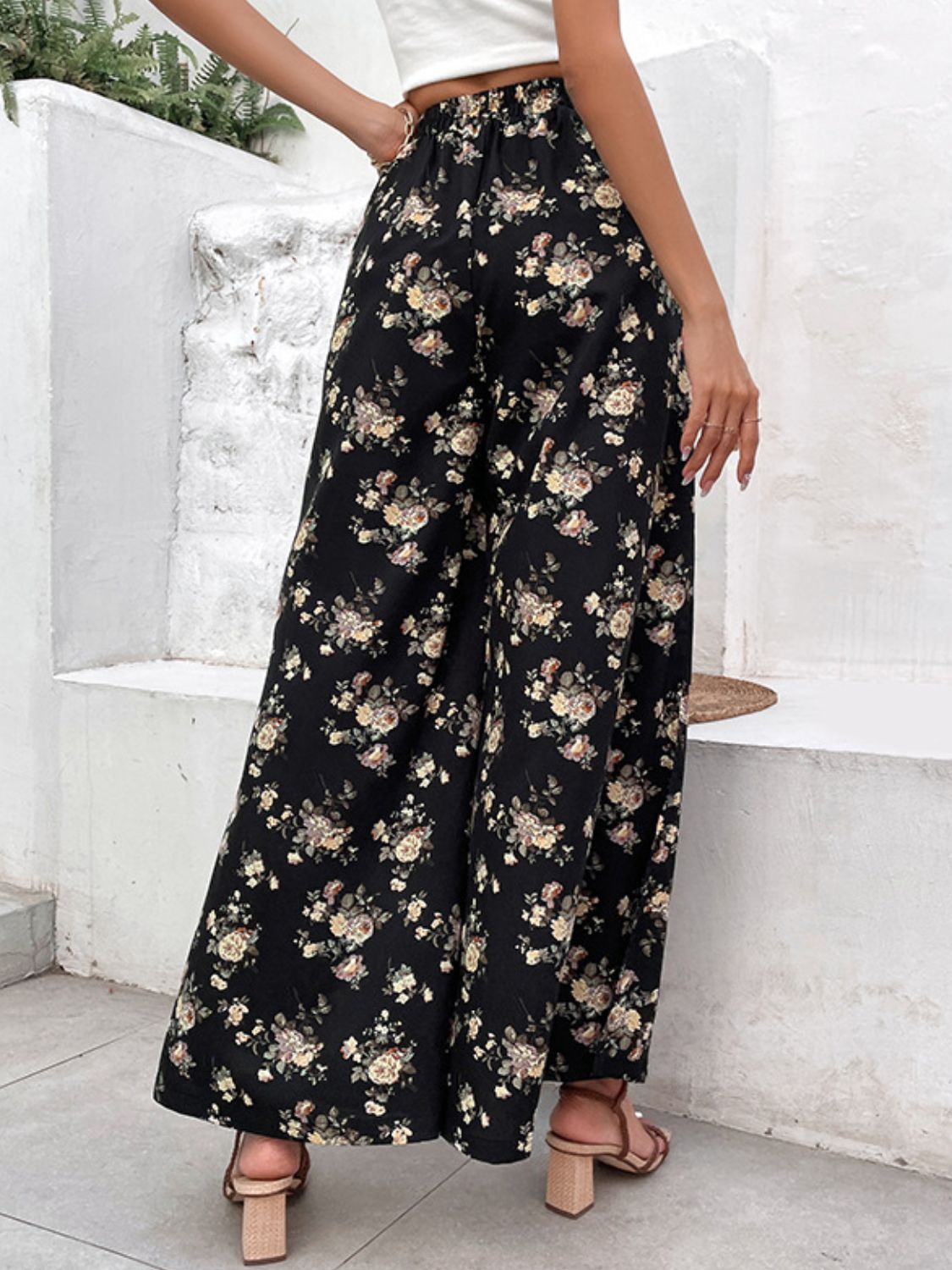 Floral Side Slit Wide Leg Pants | Pants Side Slit Pants from PHUNKYN