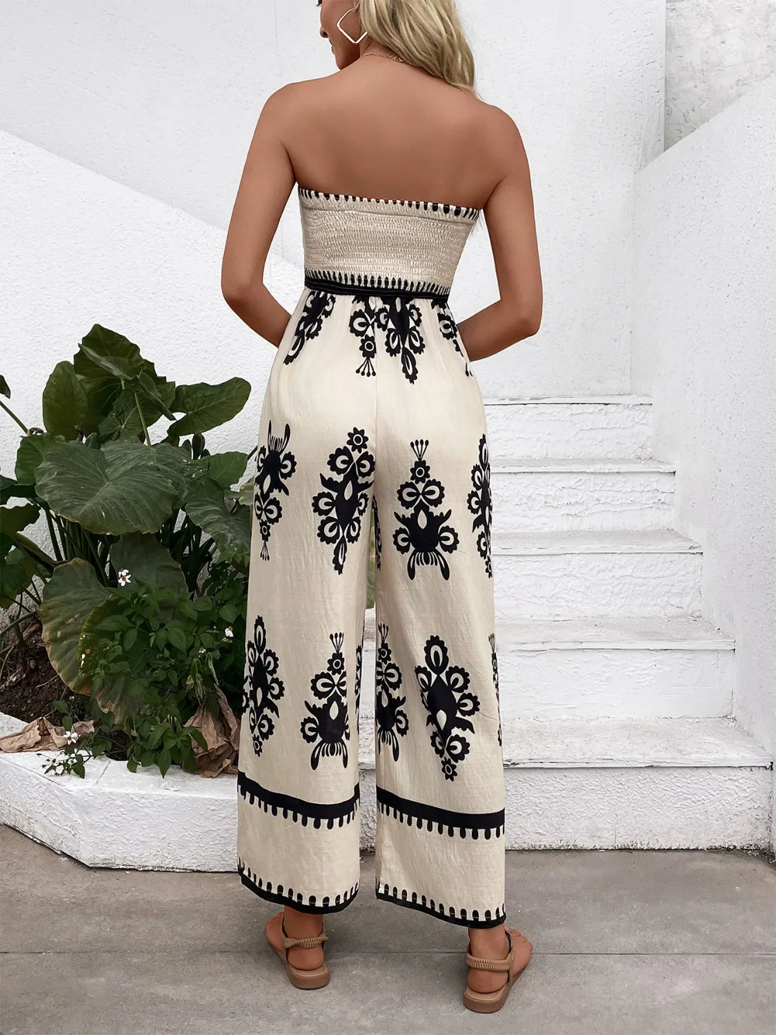 Smocked Printed Wide Leg Jumpsuit | One-Pieces Jumpsuit from PHUNKYN