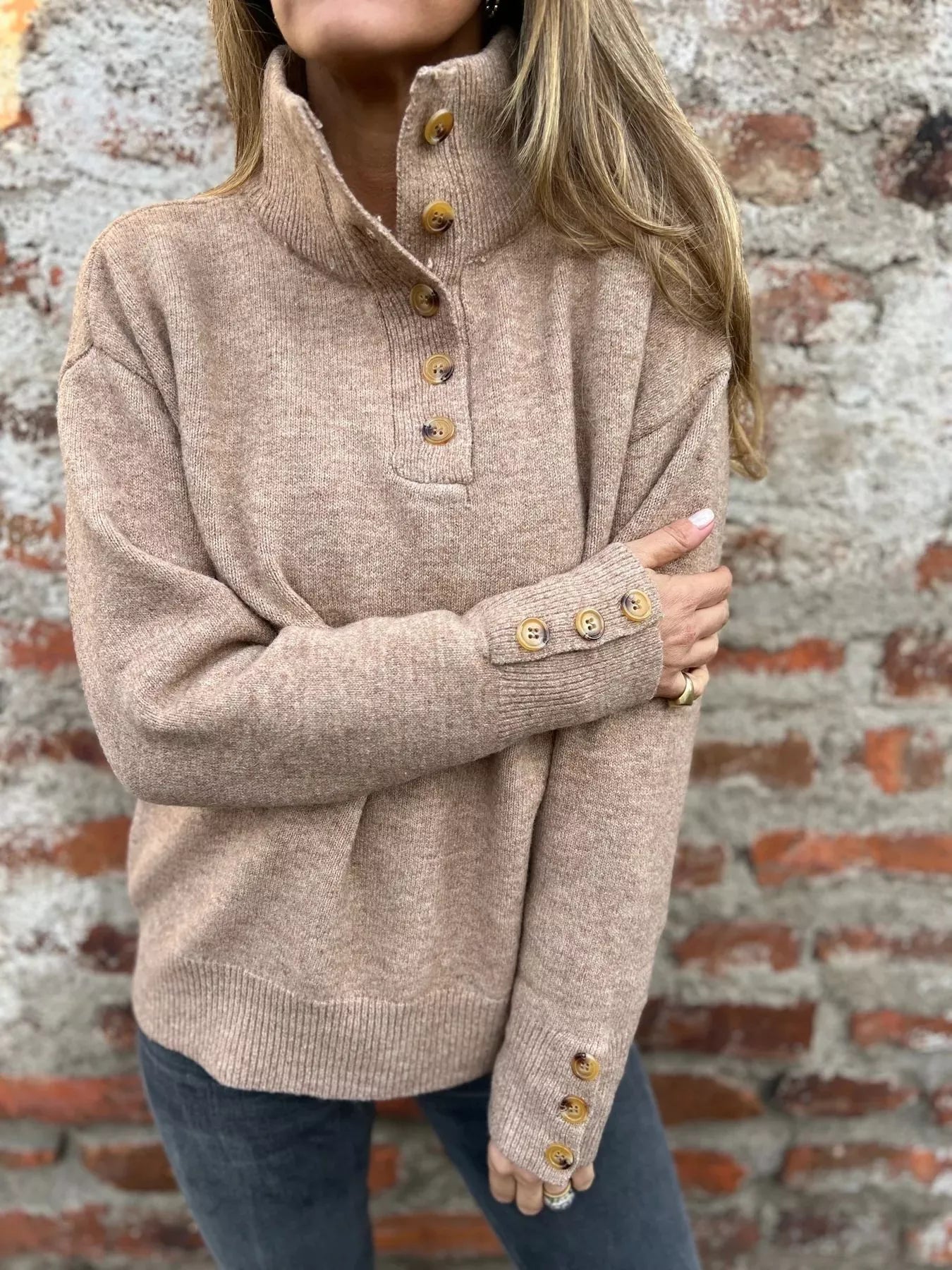 Full Size Button-Detail Turtleneck Sweater Plus Size | Sweaters Sweater from PHUNKYN