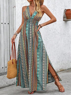 Tied Back Printed Sleeveless Maxi Slit Dress | Dresses Maxi Dress from PHUNKYN