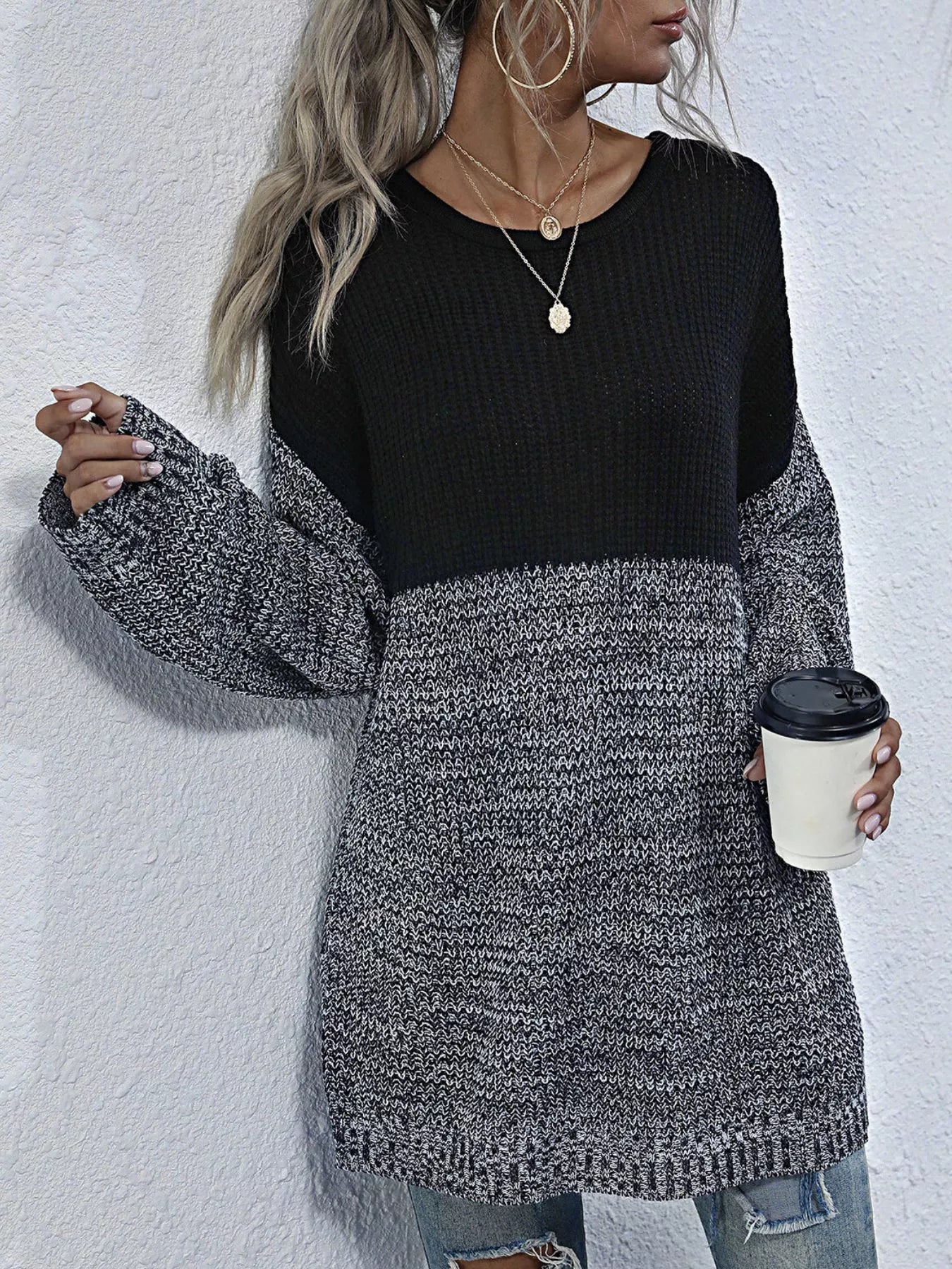 Color Block Long Sleeve Oversized Sweater | Sweaters Oversized Sweater from PHUNKYN