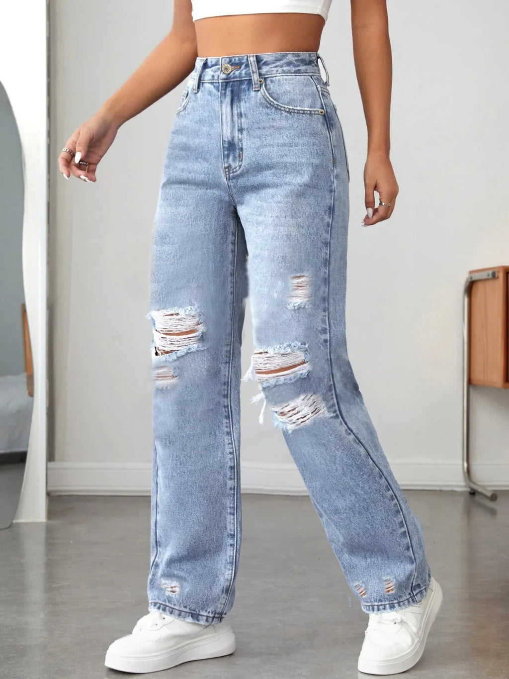 Distressed High Waisted Jeans | Jeans Jeans from PHUNKYN