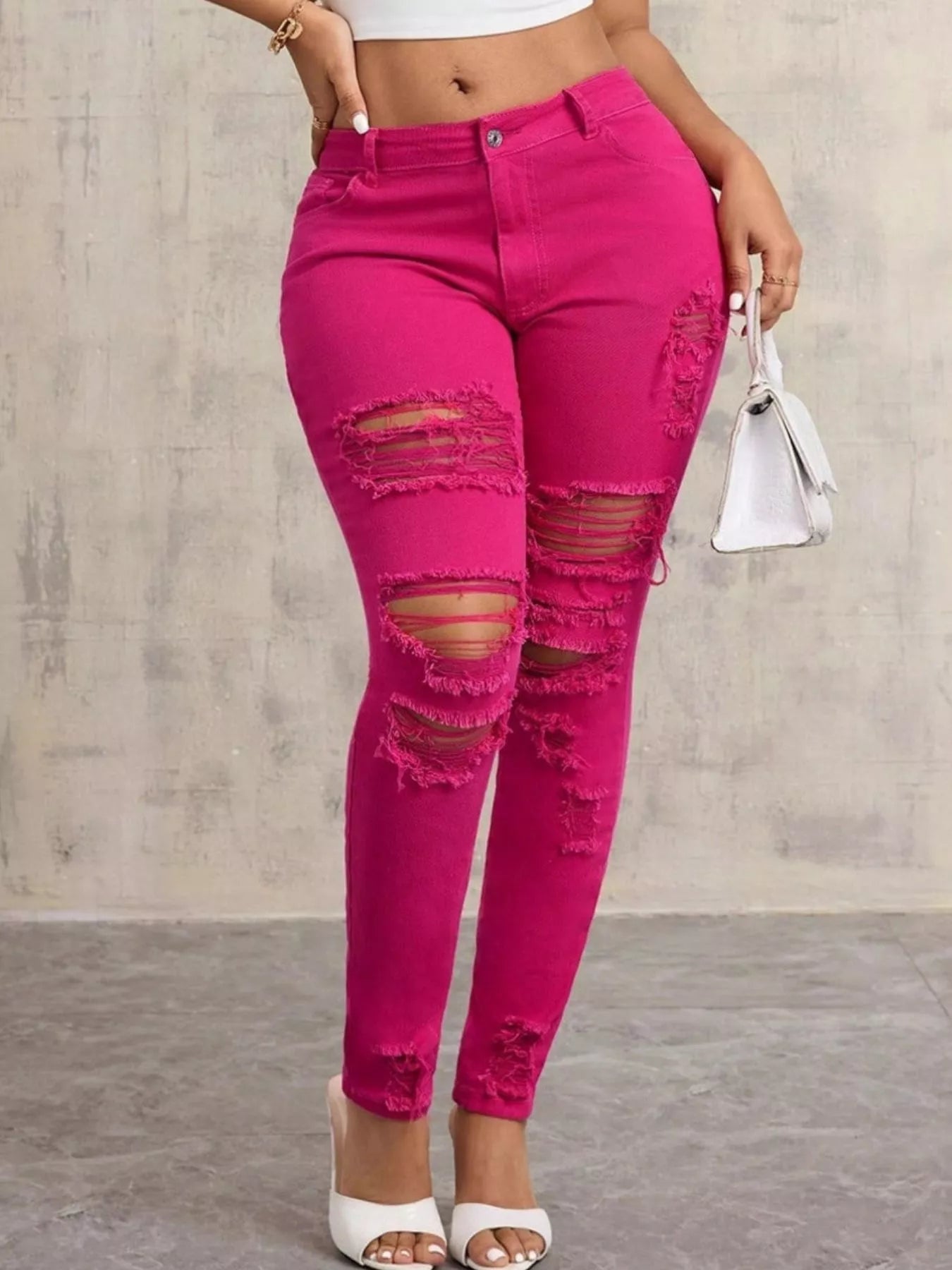 High-Waisted Distressed Skinny Jeans | Jeans Skinny Jeans from PHUNKYN