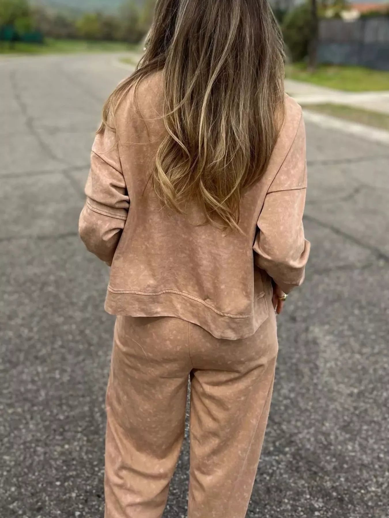 Washed Round Neck Top and Drawstring Pants Set | Top and Pants Set from PHUNKYN