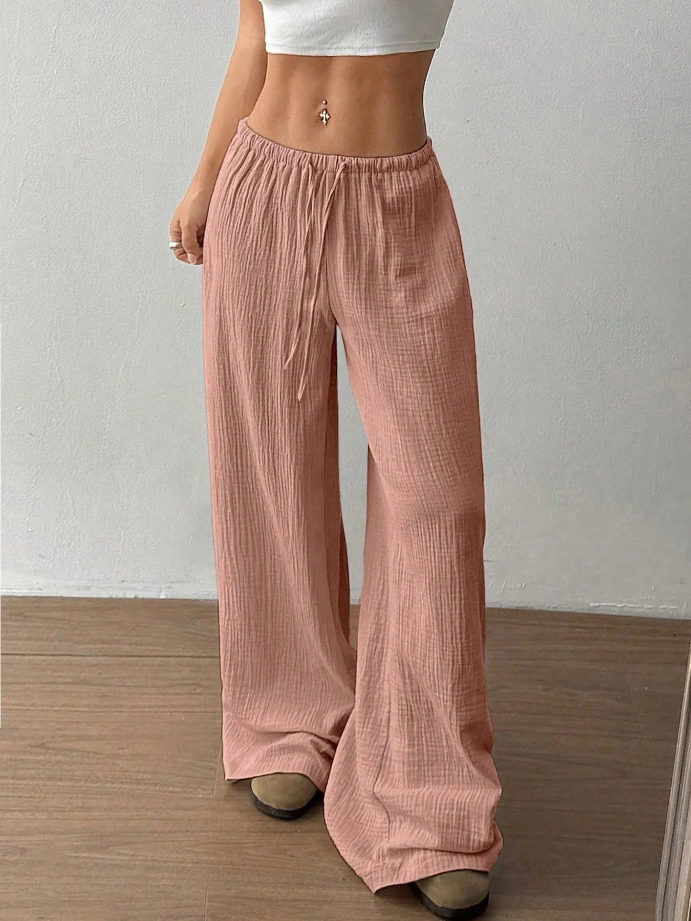 Drawstring Wide-Leg Casual Pants | Trousers Wide Leg Pants from PHUNKYN