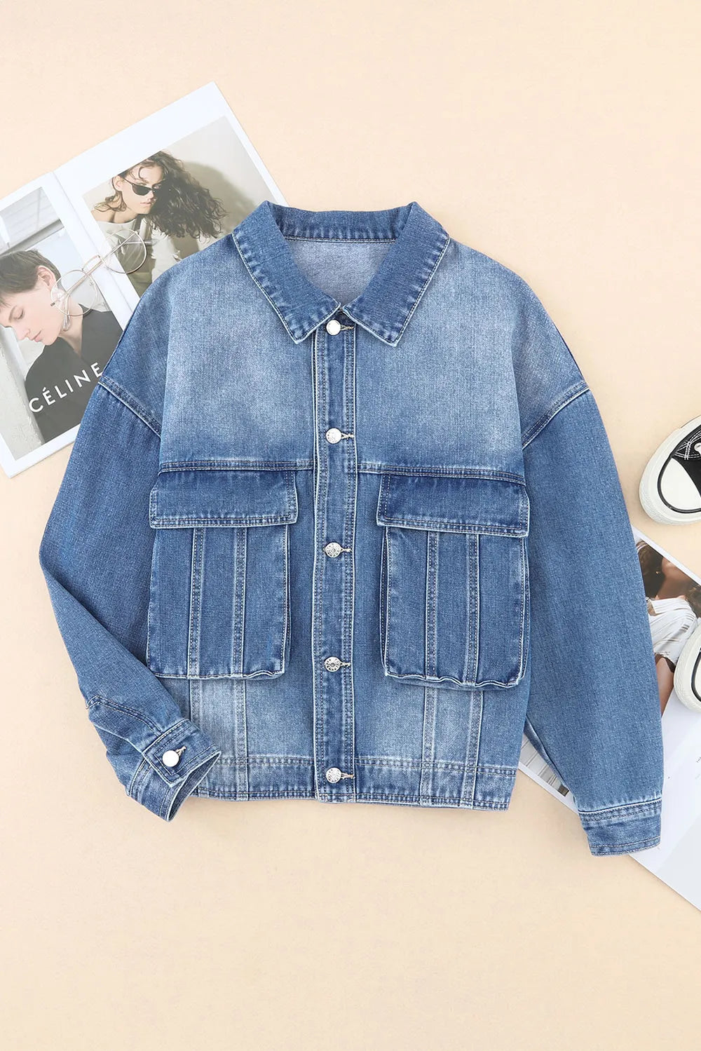 Collared Neck Button Up Denim Jacket | Jacket from PHUNKYN