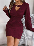 Cable-Knit Cutout Round Neck Slit Sweater Dress | Dresses Sweater Dress from PHUNKYN