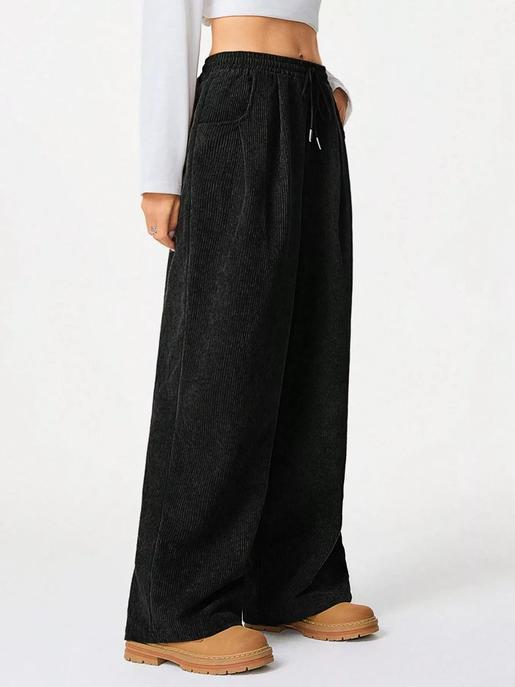Wide Leg Corduroy Drawstring Pants | Trousers Wide Leg Pants from PHUNKYN
