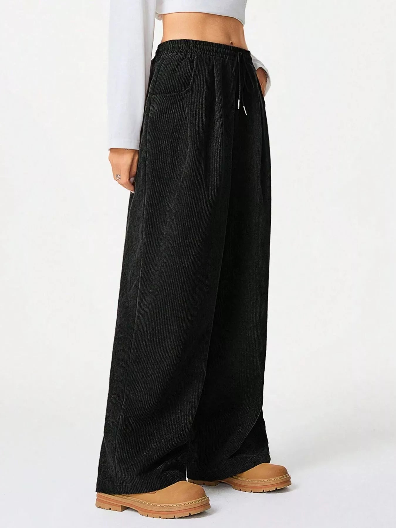 Wide Leg Corduroy Drawstring Pants | Trousers Wide Leg Pants from PHUNKYN