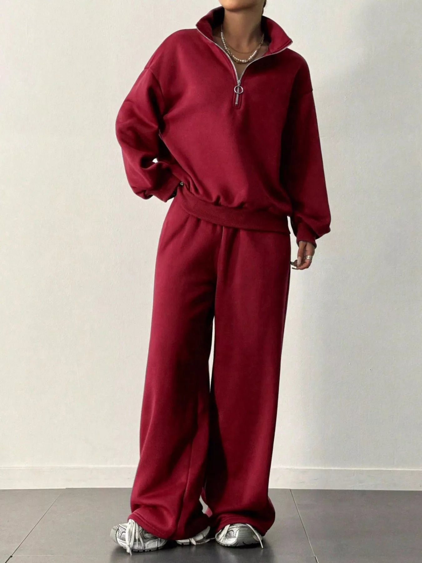 Half-Zip Long Sleeve Sweatshirt and Pants Set | Outfit Sets Top and Pants Set from PHUNKYN