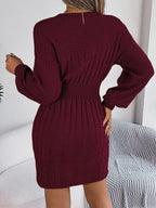 Cable-Knit Cutout Round Neck Slit Sweater Dress | Dresses Sweater Dress from PHUNKYN