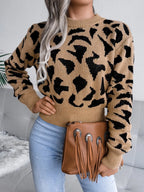 Leopard Round Neck Dropped Shoulder Sweater | Sweaters Sweater from PHUNKYN