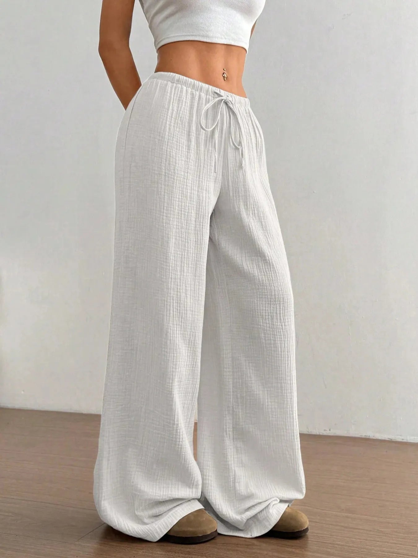 Drawstring Wide-Leg Casual Pants | Trousers Wide Leg Pants from PHUNKYN
