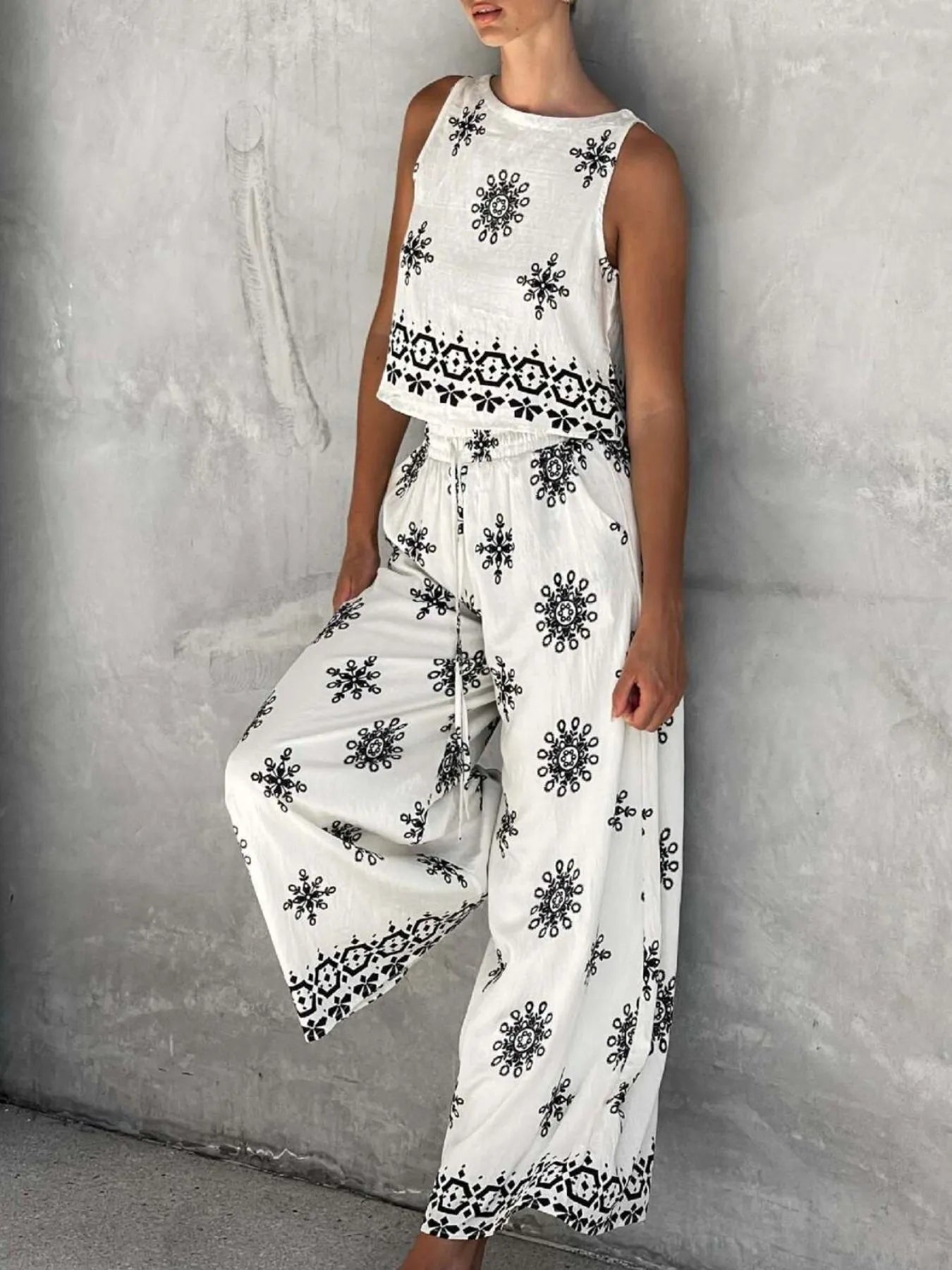 Printed Tank and Pants Set | Outfit Sets Top and Pants Set from PHUNKYN