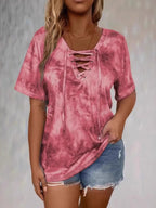 Tie Dye Lace-Up V-Neck Casual T-Shirt | T-Shirts T-Shirt from PHUNKYN