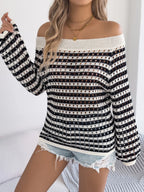 Openwork Striped Off-Shoulder Knit Top | Sweaters Sweater from PHUNKYN