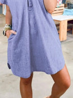 V-Neck Short Sleeve Denim Dress | Dresses Denim Dress from PHUNKYN