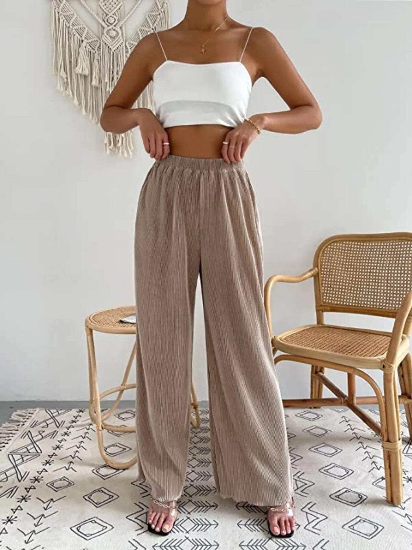 Elastic Waist Wide Leg Pants | Trousers Wide Leg Pants from PHUNKYN