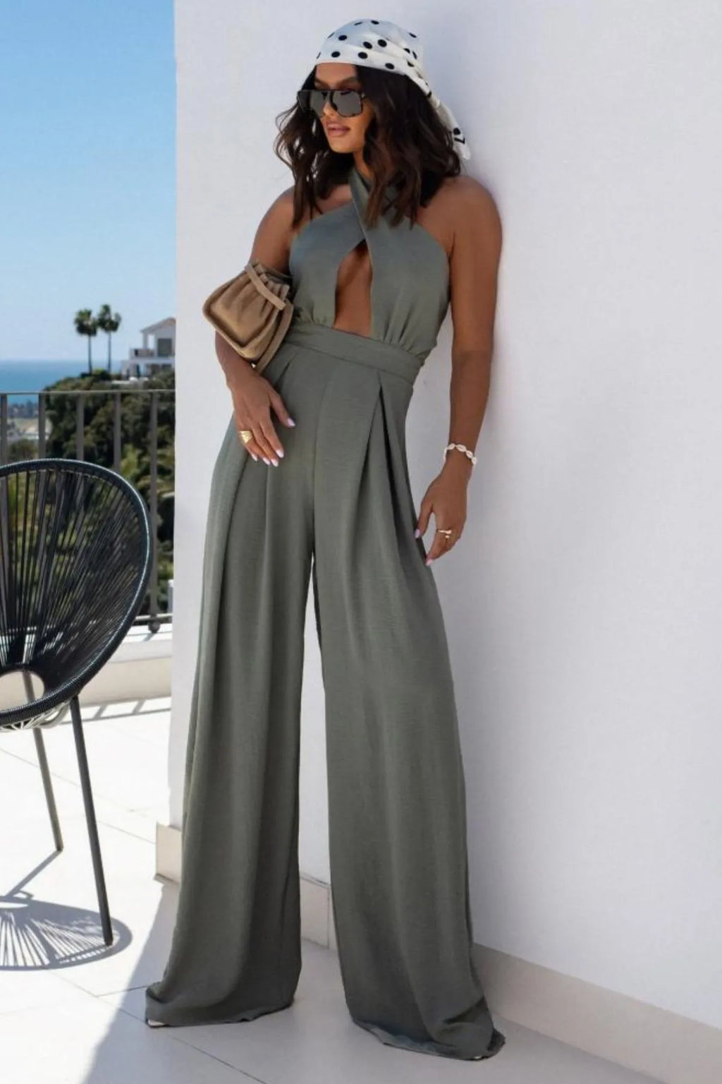 Halter Neck Wide Leg Jumpsuit with Keyhole Detail | One-Pieces Jumpsuit from PHUNKYN