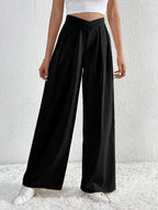 V-Waisted Ruched Front Wide Leg Pants | Trousers Wide Leg Pants from PHUNKYN