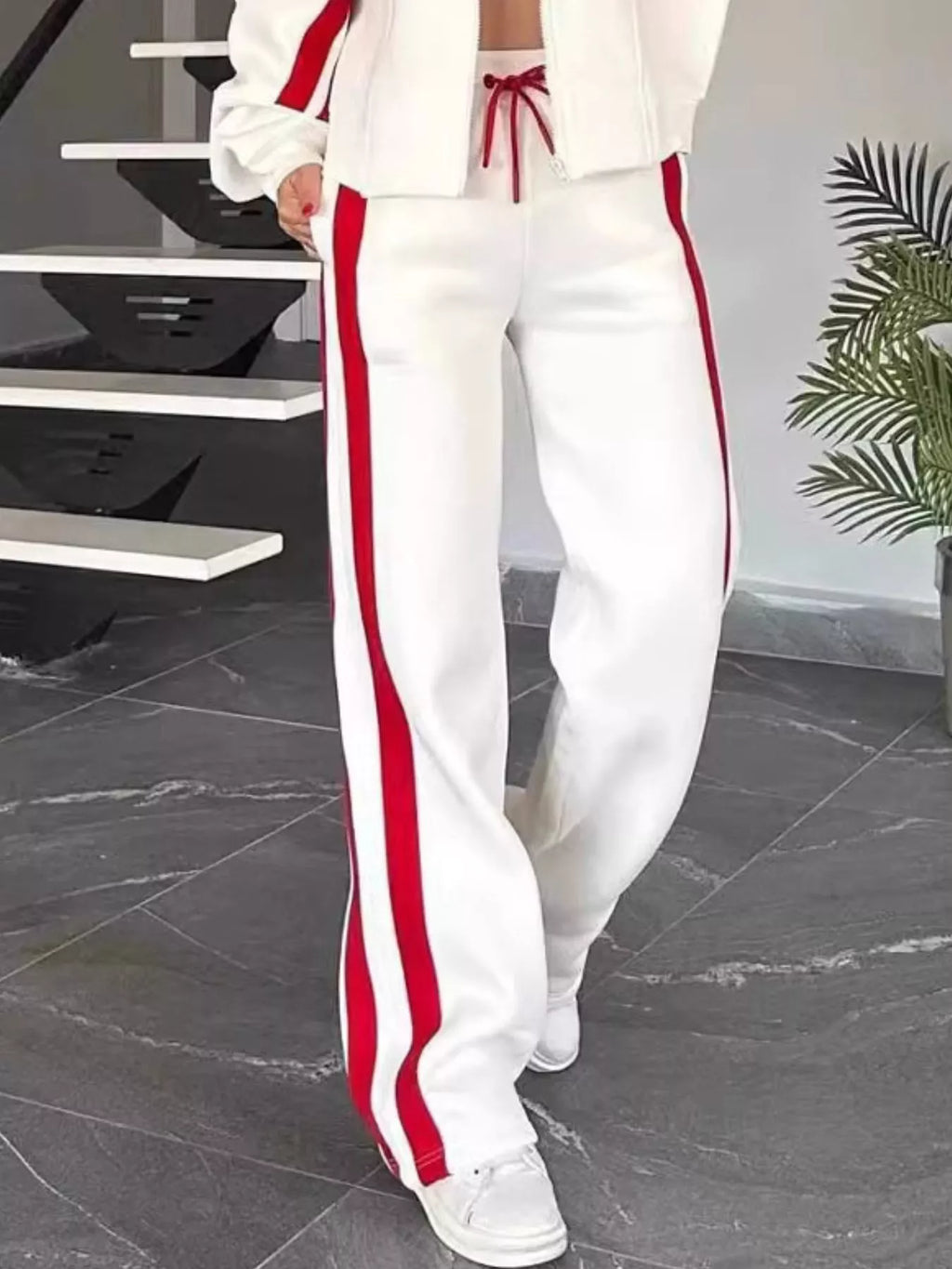 Contrast Stripe Zip Up Jacket and Pants Set | Outfit Sets Top and Pants Set from PHUNKYN