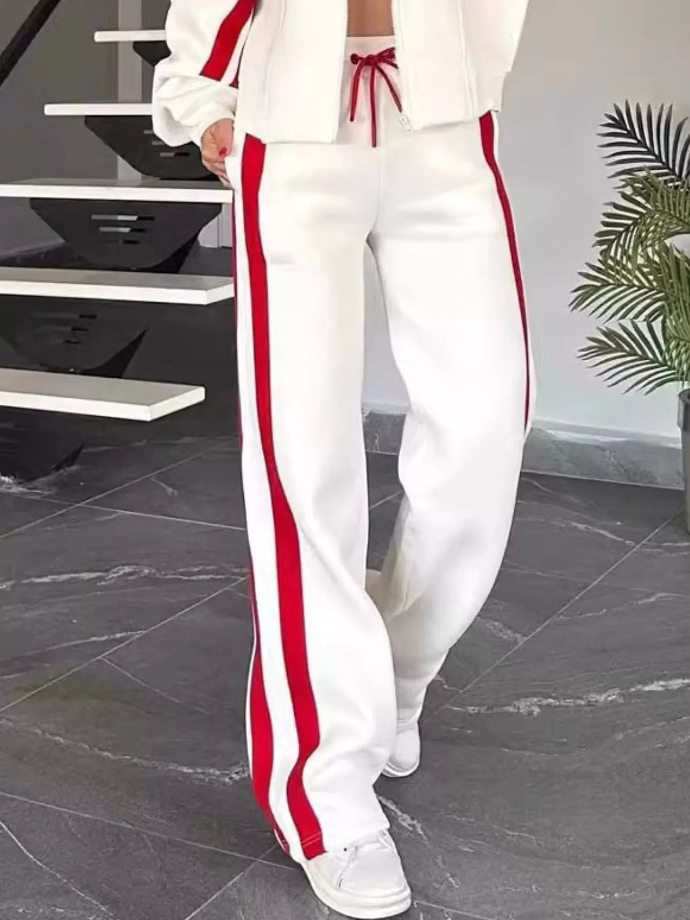 Contrast Stripe Zip Up Jacket and Pants Set | Outfit Sets Top and Pants Set from PHUNKYN