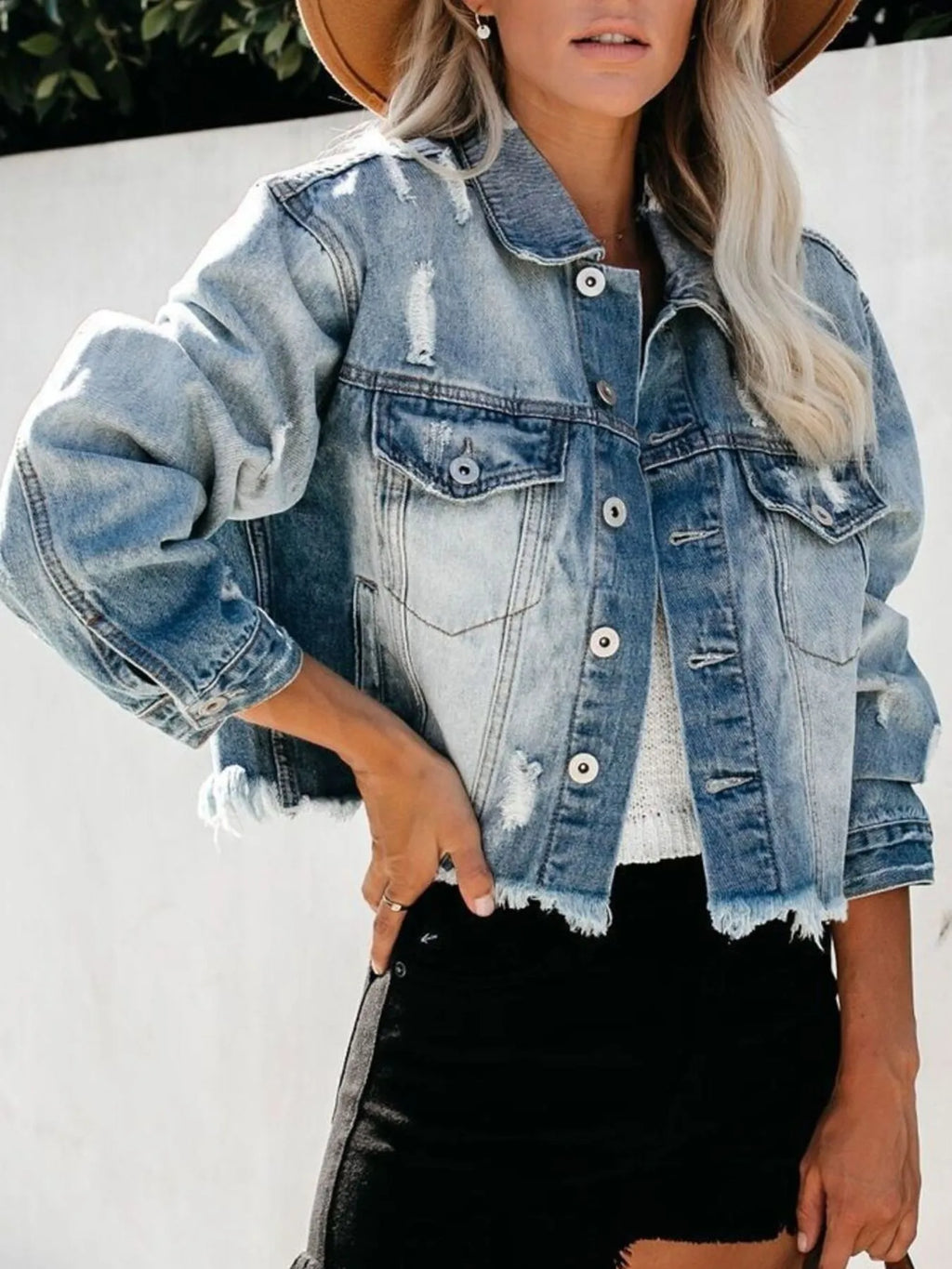 Distressed Raw Hem Denim Jacket | Coats & Jackets Denim Jacket from PHUNKYN