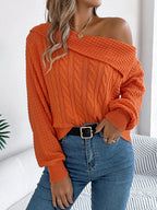 Cable-Knit One Shoulder Long Sleeve Sweater | Sweaters Sweater from PHUNKYN