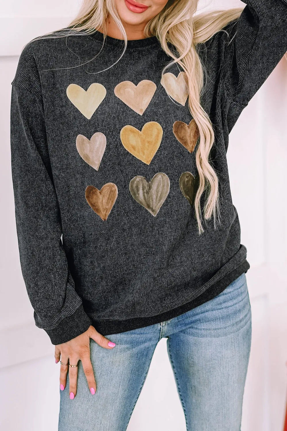 Heart Round Neck Dropped Shoulder Sweatshirt | Sweatshirts Women's Top from PHUNKYN