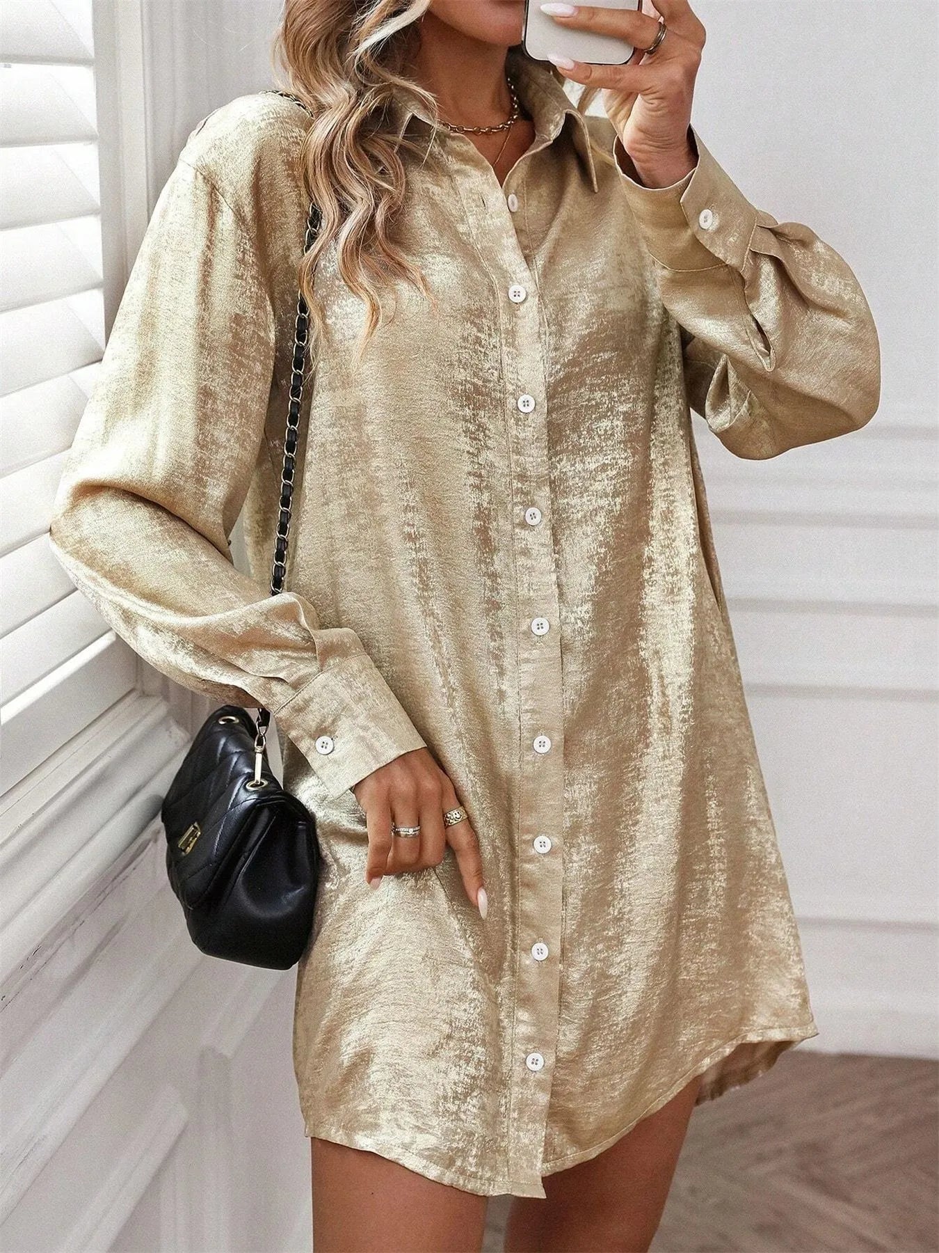 Button Up Long Sleeve Shirt Dress | Dresses Shirt Dress from PHUNKYN