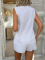 Devine Button Down V-Neck Tank and Shorts Set | Outfit Sets Top and Pants Set from PHUNKYN