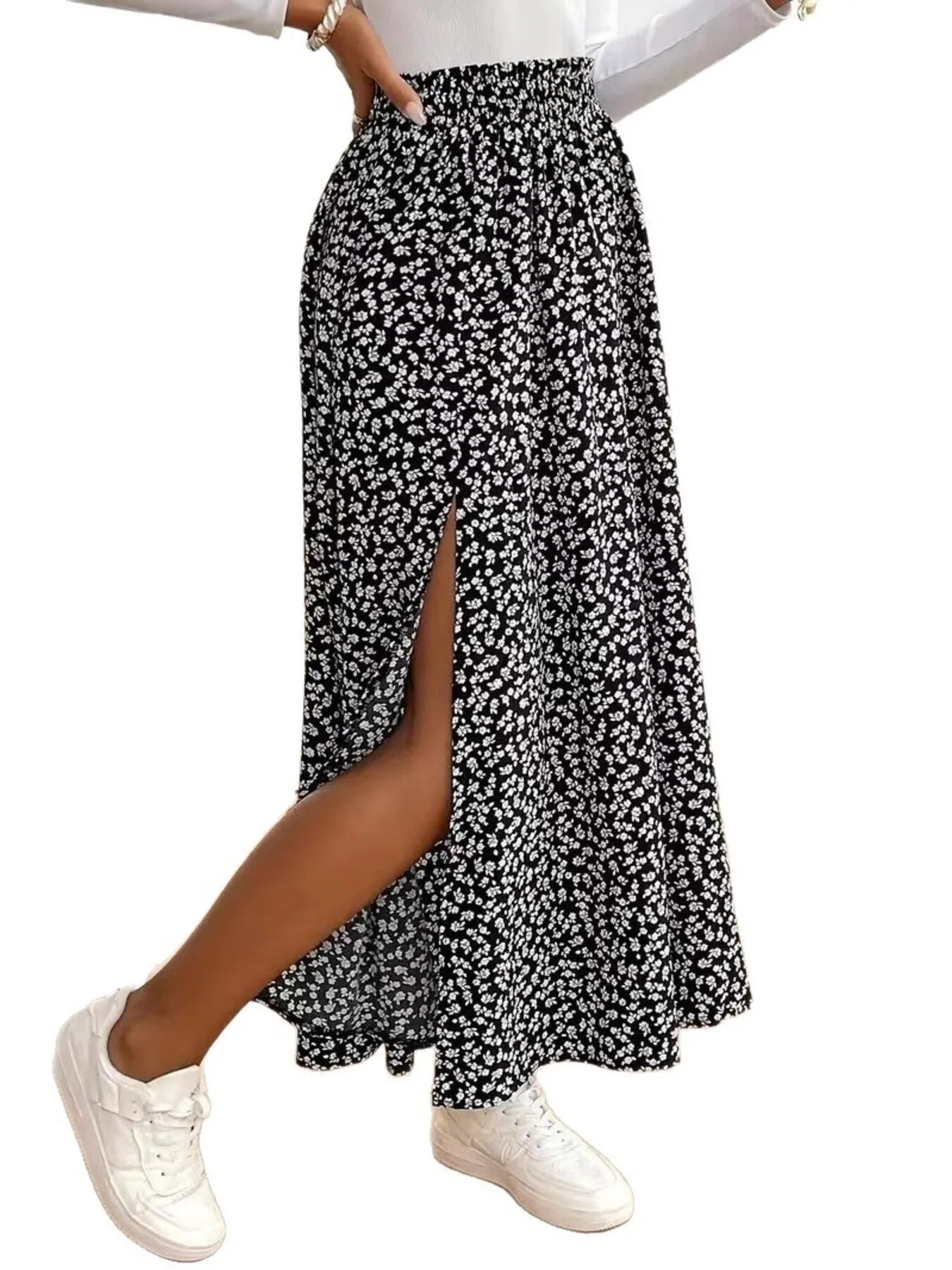 Floral Split Elastic Waist Maxi Skirt | Skirts Maxi Skirt from PHUNKYN