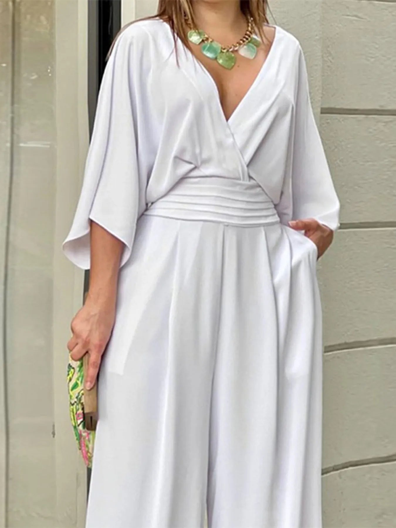 Wide-Leg Wrap Jumpsuit with Kimono Sleeves Plus Size | One-Pieces Jumpsuit from PHUNKYN