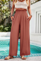 Devine Smocked Wide Leg Pants with Pockets | Pants Wide Leg Pants from PHUNKYN