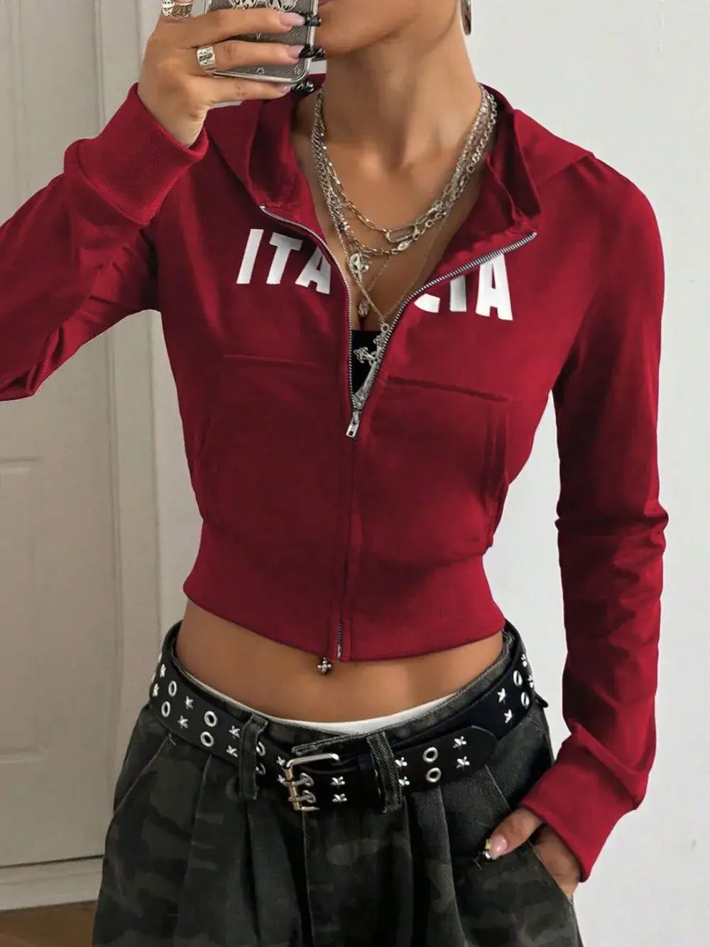 Letter Graphic Zip Up Long Sleeve Hoodie | Hoodies Hoodie from PHUNKYN