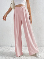 V-Waisted Ruched Front Wide Leg Pants | Trousers Wide Leg Pants from PHUNKYN