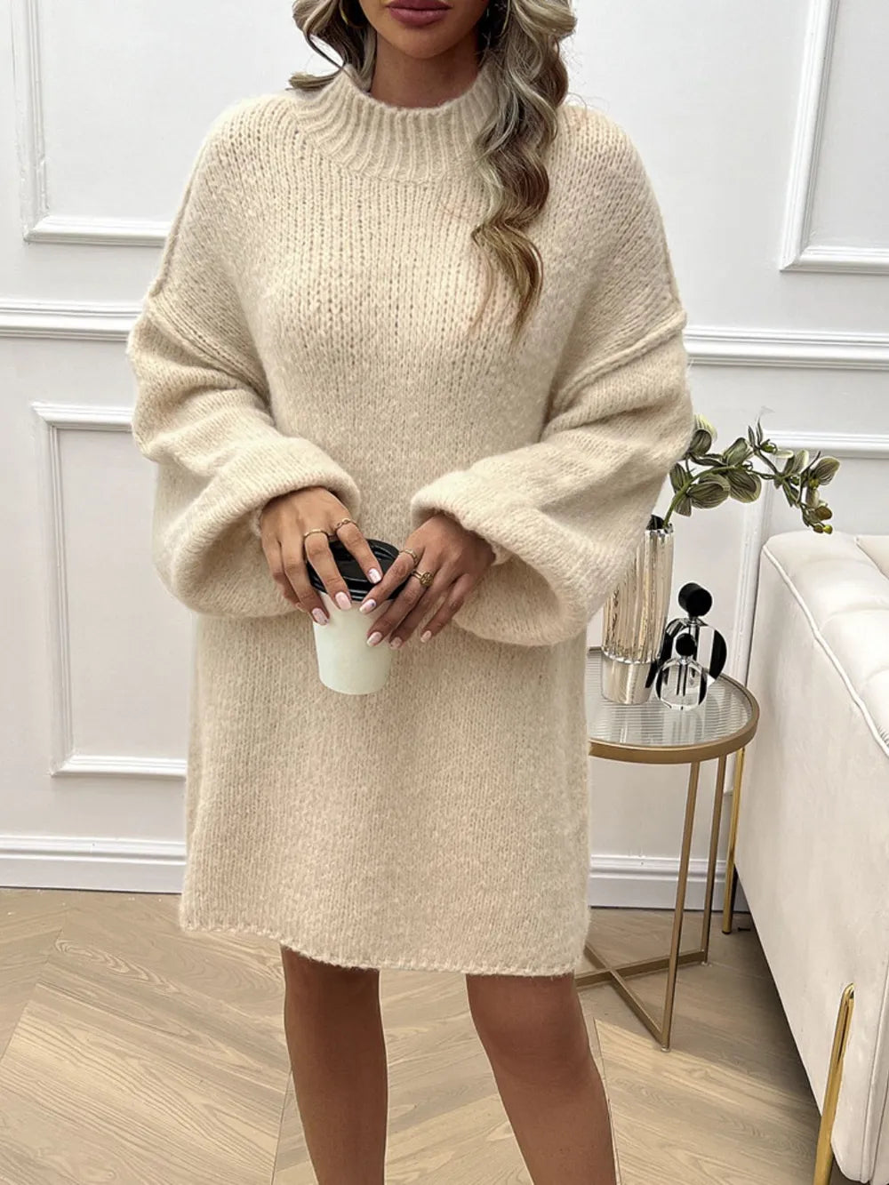 Mock Neck Long Sleeve Mini Sweater Dress | Dresses Sweater Dress from PHUNKYN