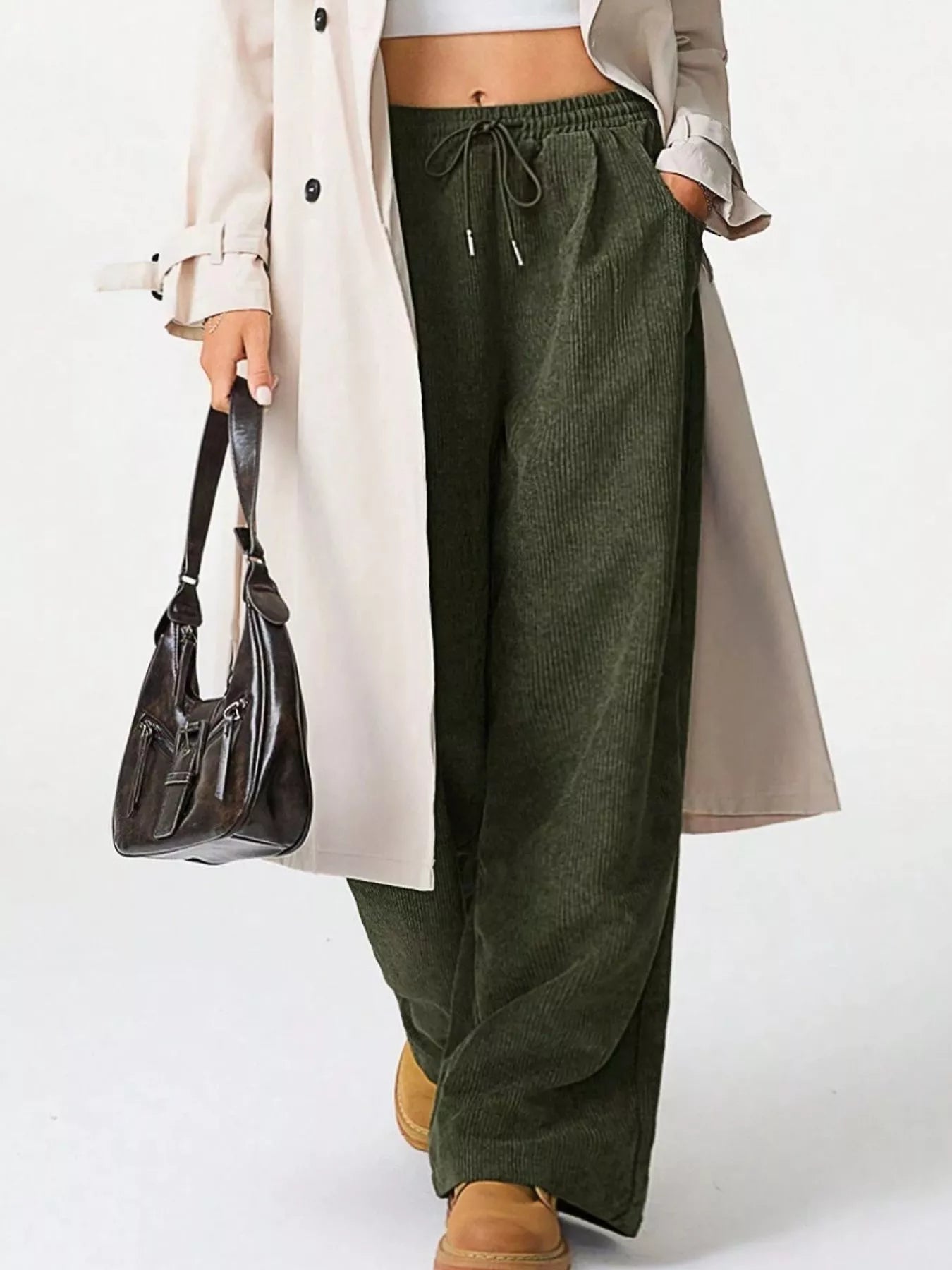 Wide Leg Corduroy Drawstring Pants | Trousers Wide Leg Pants from PHUNKYN