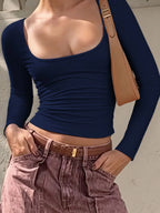 Long Sleeve Scoop Neck Fitted T-Shirt | T-Shirts T-Shirt from PHUNKYN