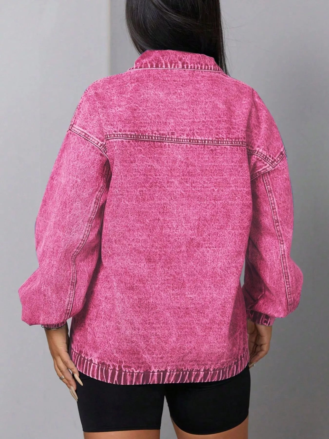 Zip Collar Long Sleeve Denim Top | Shirts Denim Top from PHUNKYN