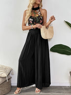 Floral Embroidered Halter Neck Pleated Jumpsuit | One-Pieces Jumpsuit from PHUNKYN
