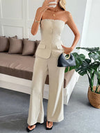 Button Down Tube Top and Pants Set | Outfit Sets Top and Pants Set from PHUNKYN