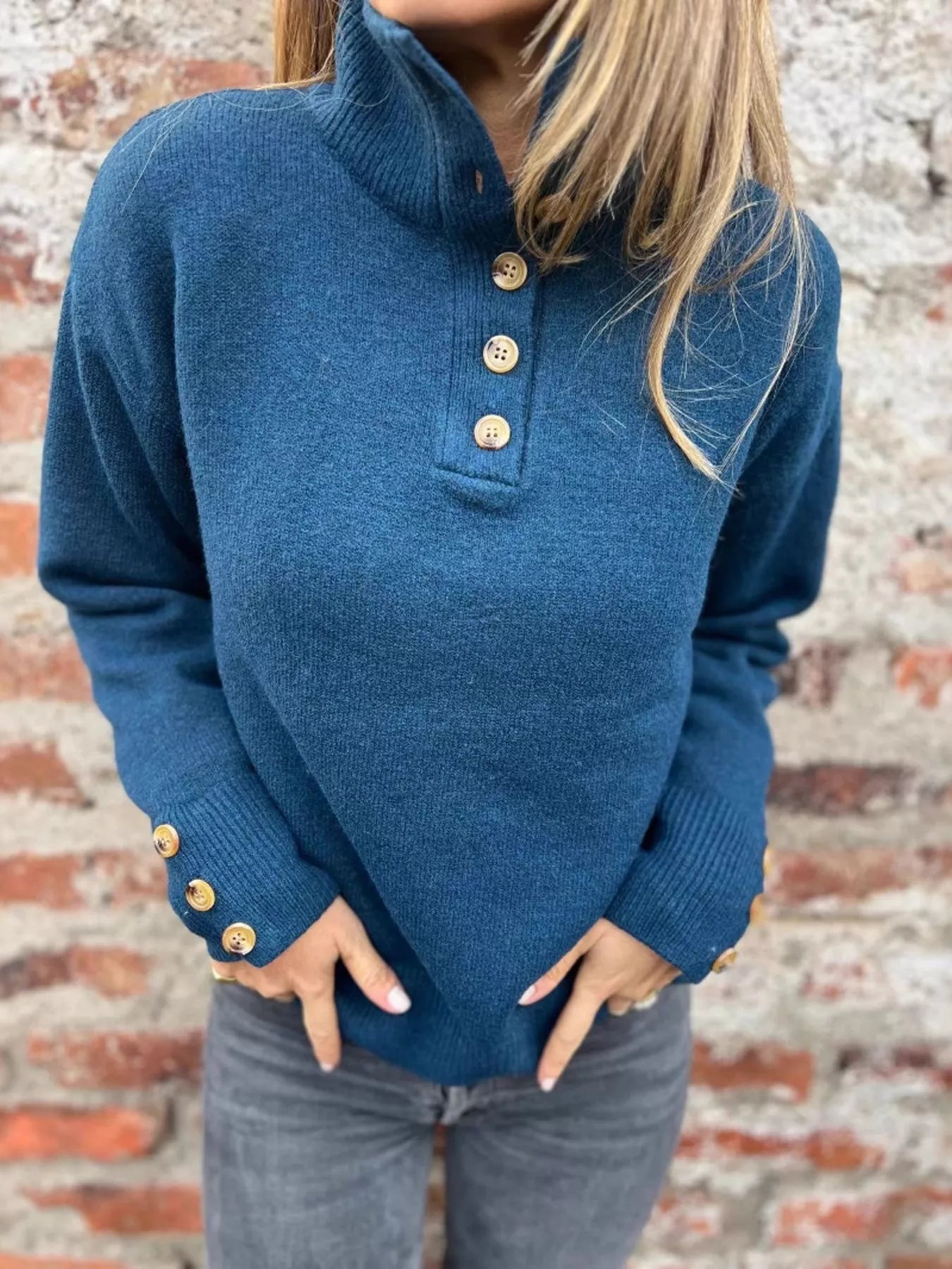 Full Size Button-Detail Turtleneck Sweater Plus Size | Sweaters Sweater from PHUNKYN