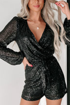 Sequin Surplice Long Sleeve Romper | One-Pieces Romper from PHUNKYN