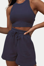 Round Neck Top and Drawstring Shorts Set | Outfit Sets Top And Shorts set from PHUNKYN