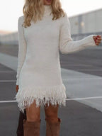 Fringe Turtleneck Long Sleeve Sweater Dress | Dresses Sweater Dress from PHUNKYN